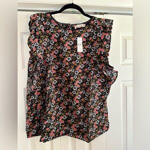 Loft ruffled sleeveless top with keyhole opening on back.